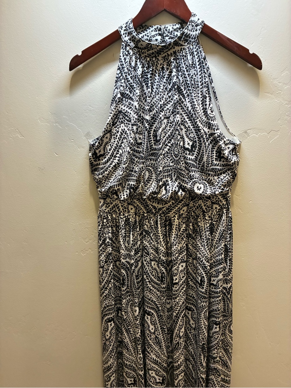 INC International Concepts Black/White Halter Pastena Paisley Maxi Dress Size M